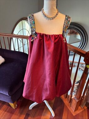 Embellished Strap Burgundy Party Dress
